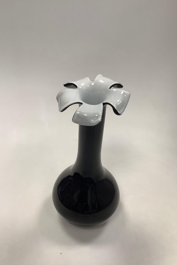 Antique Glass Vase in Black and White from Italy