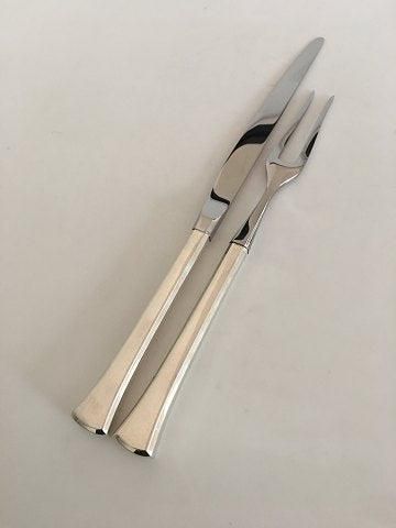 Antique Hans Hansen Kristine Kristine Carving Set Fork and Knife in Sterling Silver and Stainless Steel