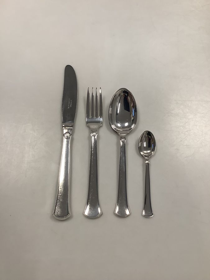 Antique Hans Hansen Sterling Silver Heirloom Silver No. 5 Cutlery Set for 12 people 48 pieces