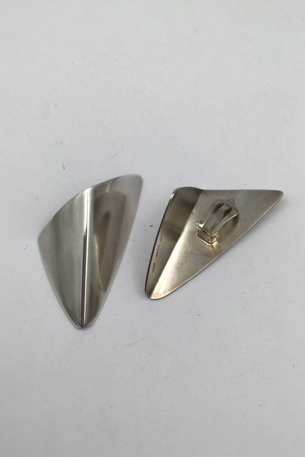 Antique Hans Hansen Sterling Silver Modern Earrings (Clips)