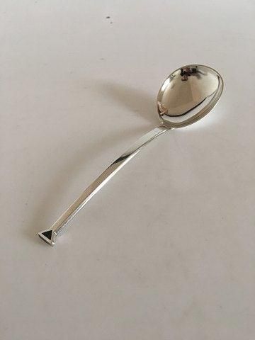 Antique Hans Hansen Sterling Silver Serving Spoon Ornamented with Onyx