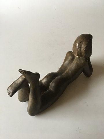 Antique Johannes Hedegaard Bronze Figurine of Resting Naked Woman