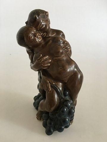 Antique Kai Nielsen Stoneware Figurine no. 23 of Pan with Woman and Grapes