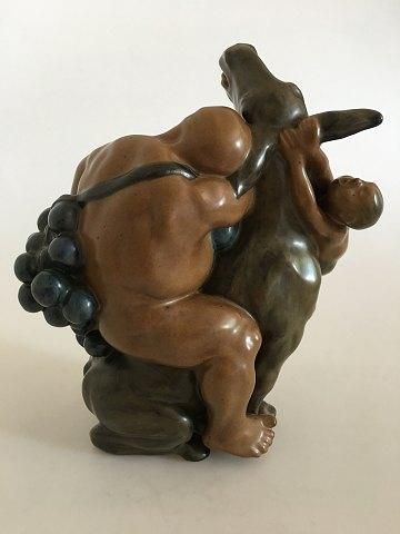 Antique Kai Nielsen Stoneware Figurine no. 26 Sleeping Bacchus and Climbing Faun on a Donkey
