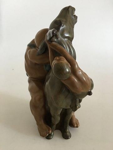 Antique Kai Nielsen Stoneware Figurine no. 26 Sleeping Bacchus and Climbing Faun on a Donkey