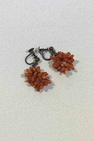 Antique Coral Earrings with Silver-screws