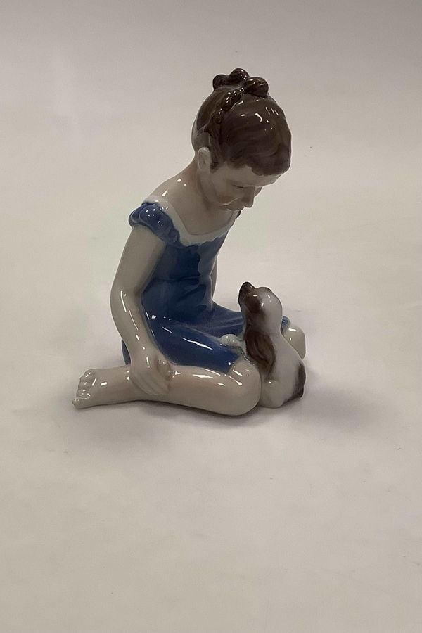 Antique Lyngby Porcelain figurine of Girl with Dog No 97