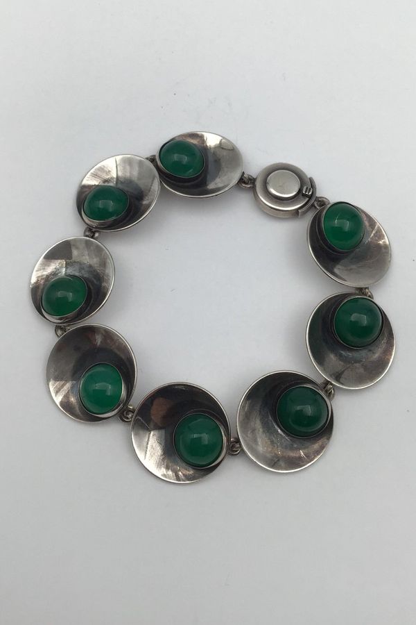 Antique Niels Erik From Sterling Silver Bangle Green Agate
