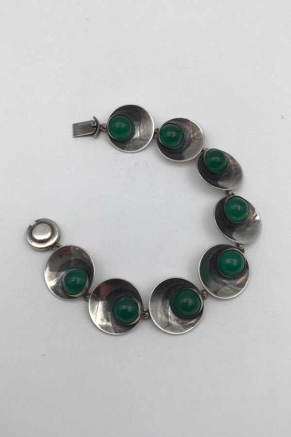 Antique Niels Erik From Sterling Silver Bangle Green Agate