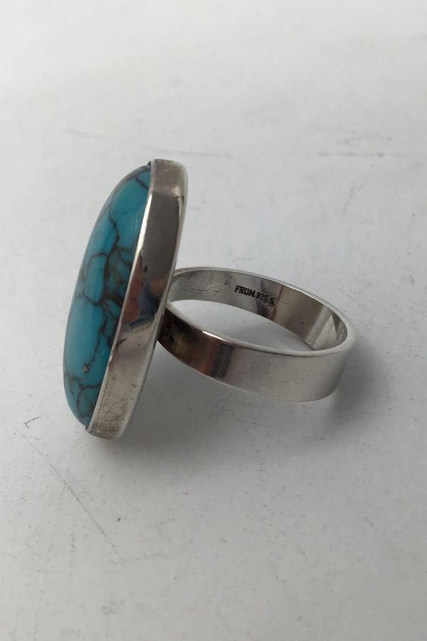 Antique Niels Erik From Sterling Silver Ring with Turquoise