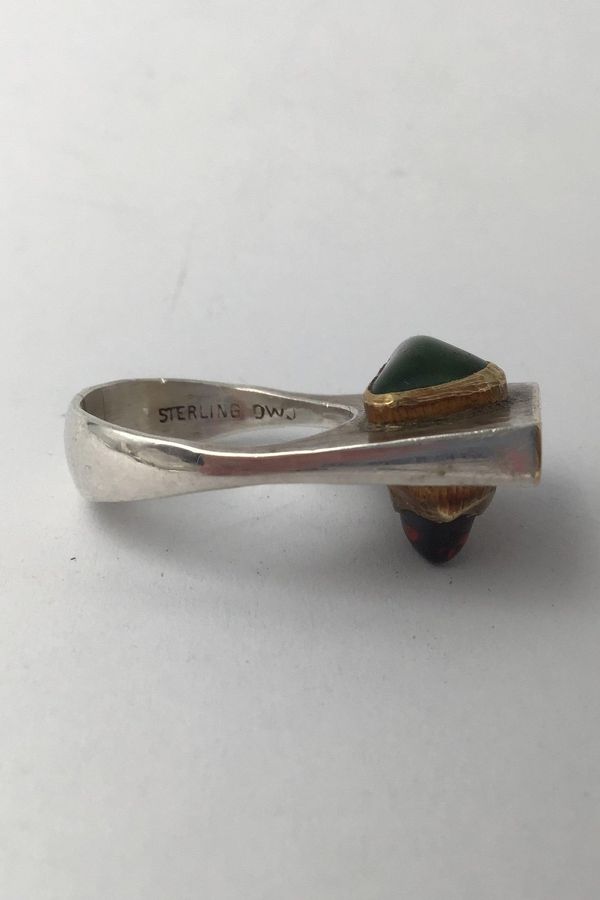 Antique Ole W. Jacobsen Sterling Silver / Gold Ring with Gemstones