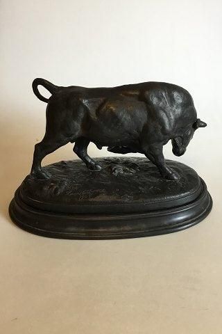 Antique P. Ibsen Black Terracotta Figurine on base of Bull. Signed Lauritz Jensen 1904 No 815. Base No 412