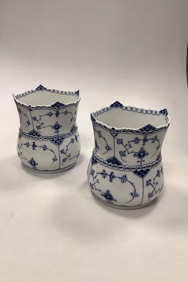 Antique Pair Royal Copenhagen Blue Fluted Halflace Celery Jugs / Vases No 627