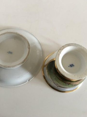 Antique Royal Copenhagen Antique Morning Cup and Saucer with Handpainted Motif of Sorgenfri Castle.