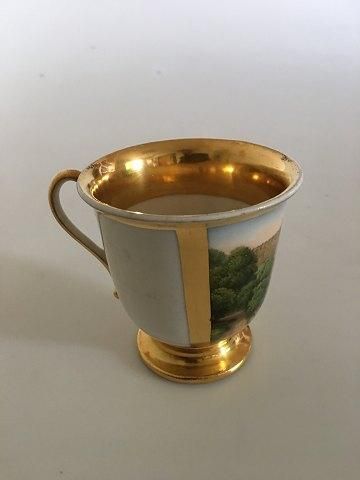 Antique Royal Copenhagen Empire Cup with motif of Estate from 1820-1850