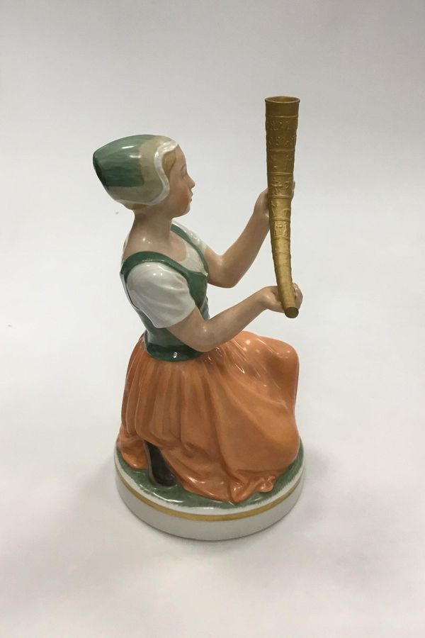 Antique Royal Copenhagen Figurine Girl with Gold Horn No 12242