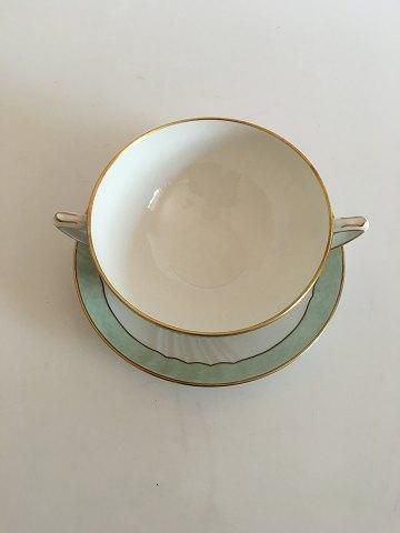 Antique Royal Copenhagen Green Curved Bouillon Cup and Saucer No 1872