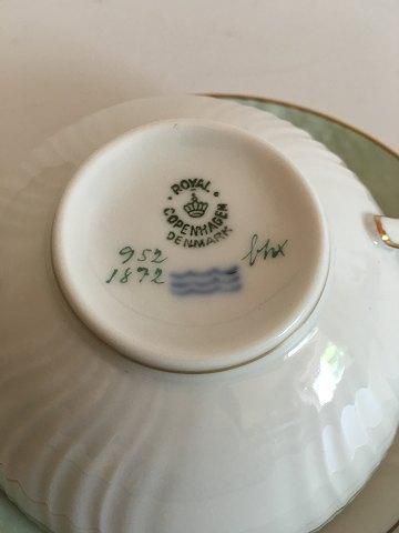 Antique Royal Copenhagen Green Curved Bouillon Cup and Saucer No 1872