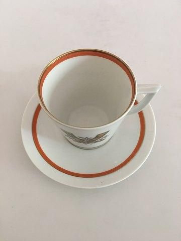 Antique Royal Copenhagen Golden Horns with Orange Band Coffee Cup and Saucer No 883/9481