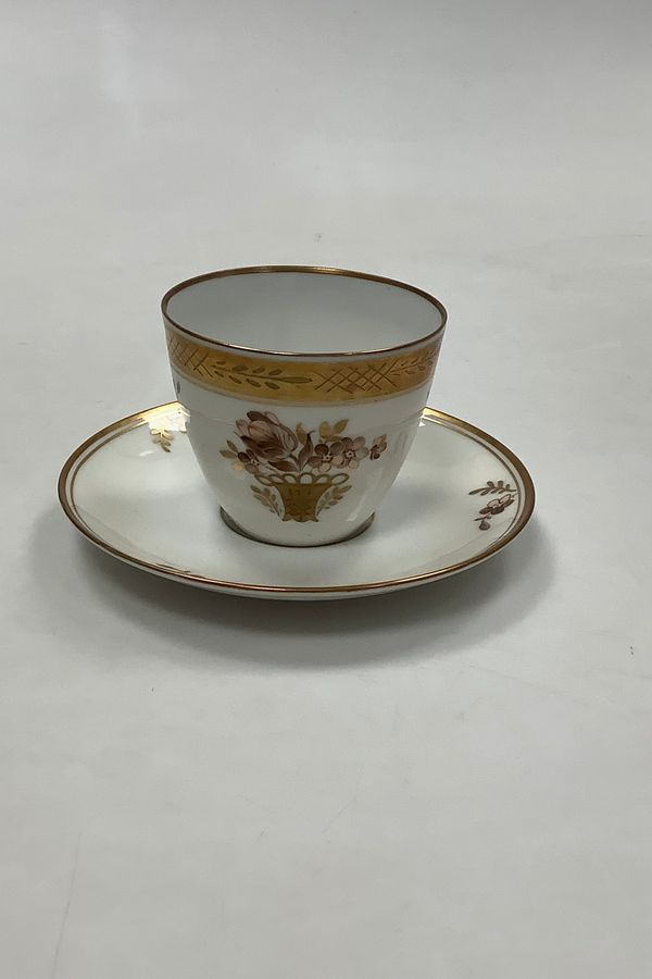 Antique Royal Copenhagen Gold Basket Coffee Cup and Saucer No 9069