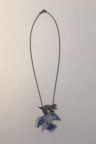 Antique Royal Copenhagen Necklace with Sterling Silver foliage and Dove of Porcelain