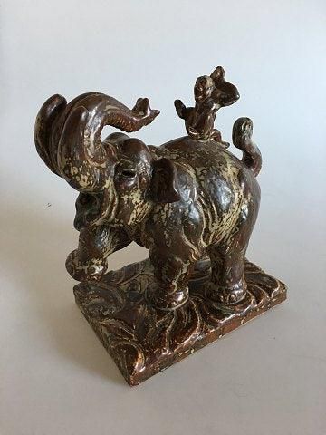 Antique Royal Copenhagen Knud Kyhn Stoneware Figure No 21689 Elephant with Ape