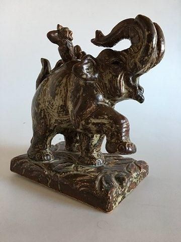 Antique Royal Copenhagen Knud Kyhn Stoneware Figure No 21689 Elephant with Ape