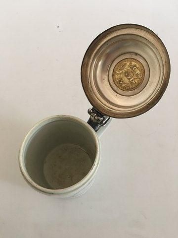 Antique Royal Copenhagen Mug from 1790-1810 with Silver Lid Ornamented with a Religious Motif