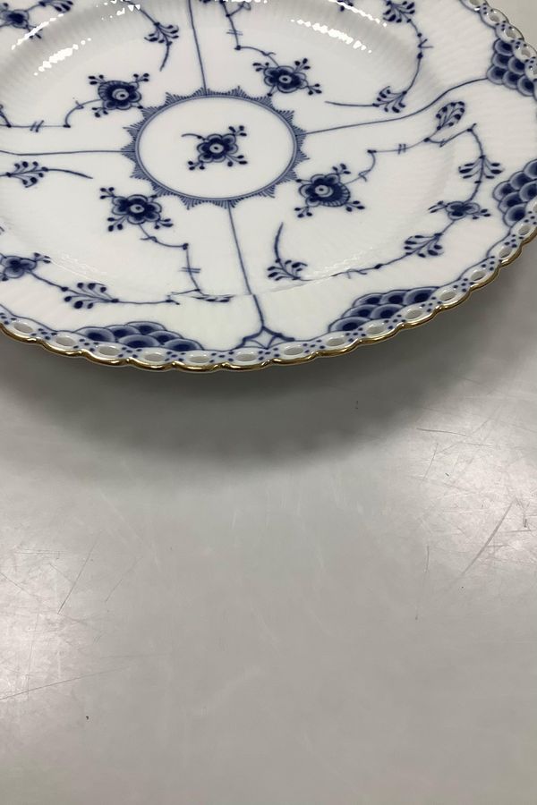 Antique Royal Copenhagen Blue Fluted Full Lace with openwork edge Flat Plate with gold No 1084