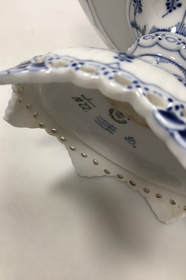 Antique Royal Copenhagen Blue Fluted Full Lace Cake Dish on foot No 1022