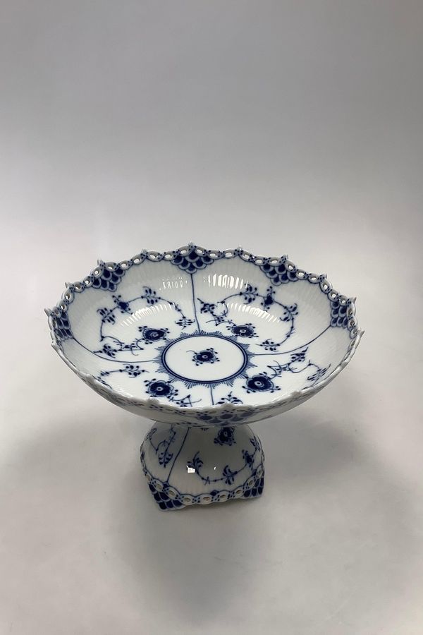 Antique Royal Copenhagen Blue Fluted Full Lace Cake Bowl on Foot No 1020