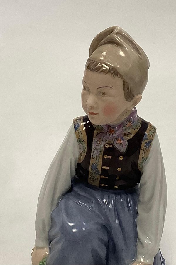 Antique Royal Copenhagen Overglaze Figurine Amager Boy no. 12414