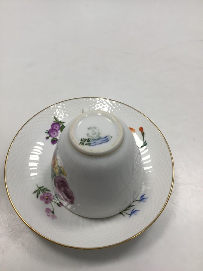 Antique Royal Copenhagen Saxon Light Flower Coffee cup with saucer No 1870