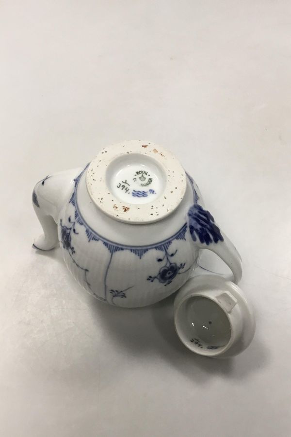 Antique Royal Copenhagen Rare Blue Fluted Small Teapot No 374