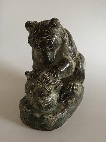 Antique Royal Copenhagen Stoneware Figurine Bear with young by Knud Kyhn No 21200
