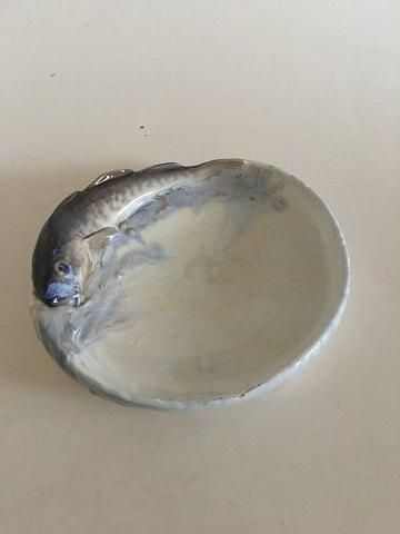 Antique Royal Copenhagen Unique Bowl in Crystaline Glace with Fisk