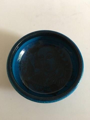 Antique Royal Copenhagen Unique Stoneware Bowl by Nils Thorsson. Blue Glaze with Lady Portrait