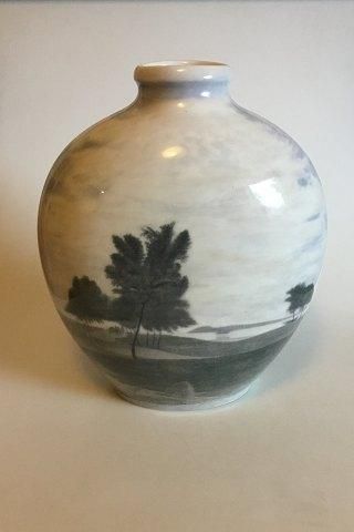 Antique Royal Copenhagen Unique Vase by Karl Sørensen from November 14th 1923 with motif of Windmill and Landscape