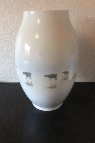 Antique Royal Copenhagen Unique Vase by Karl Sørensen from 1926 with Motif of man with boat and cows