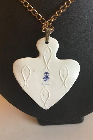Antique Royal Copenhagen Pendant of porcelain shaped and decorated as a Flounder. Designed by Nils Thorson. Sterling Silver by Anton Michelsen