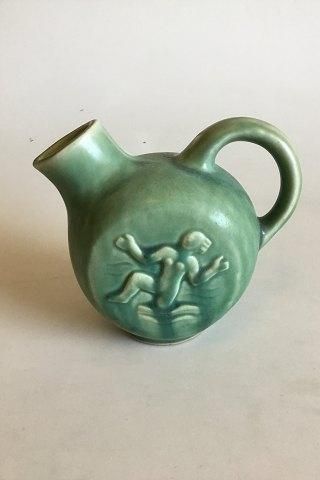 Antique Saxbo Stoneware Vase/Pitcher with Green Glaze