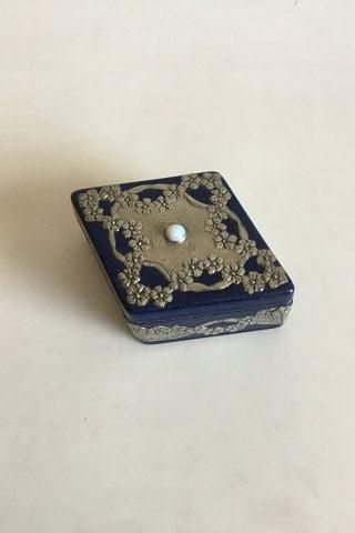 Antique Sèvres Rhombe Shaped blue porcelain Box with Pewter Ornament and Opal/Opal Alike Stone