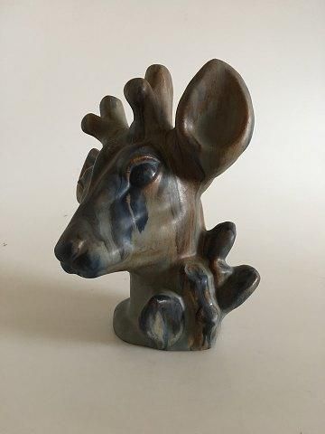 Antique Deer Head in Stoneware Bust by Arne Ingdam