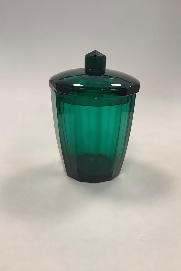 Large Beautiful Lidded Jar in Green Glass in Josef Hoffmann style
