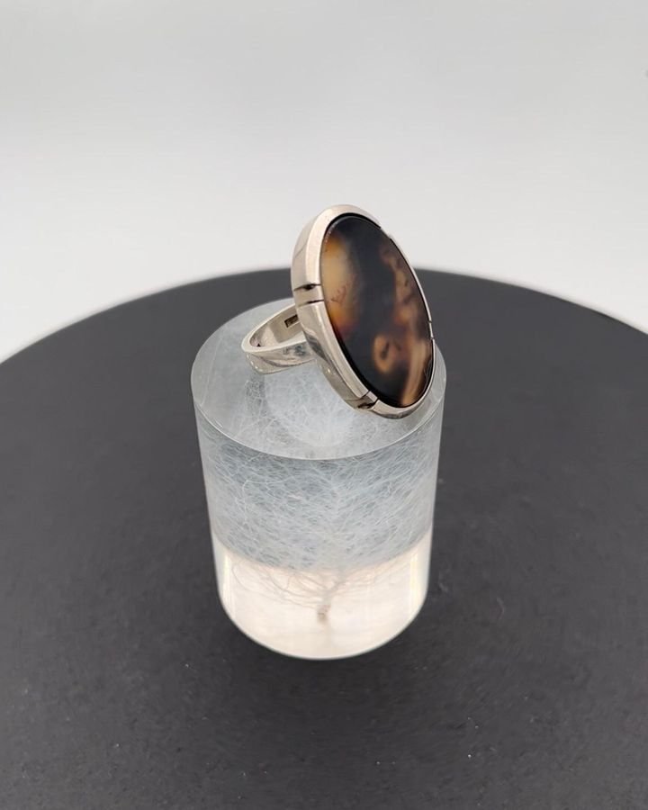 Antique Svend Haugaard Sterling Ring with Pretty Mixed Brownish Stone