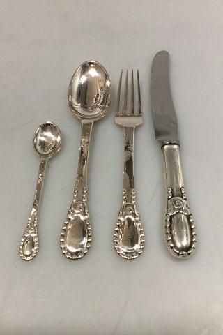 Antique Set of Evald Nielsen Silver Lunch Flatware in No. 13 for 12 persons 48 pieces