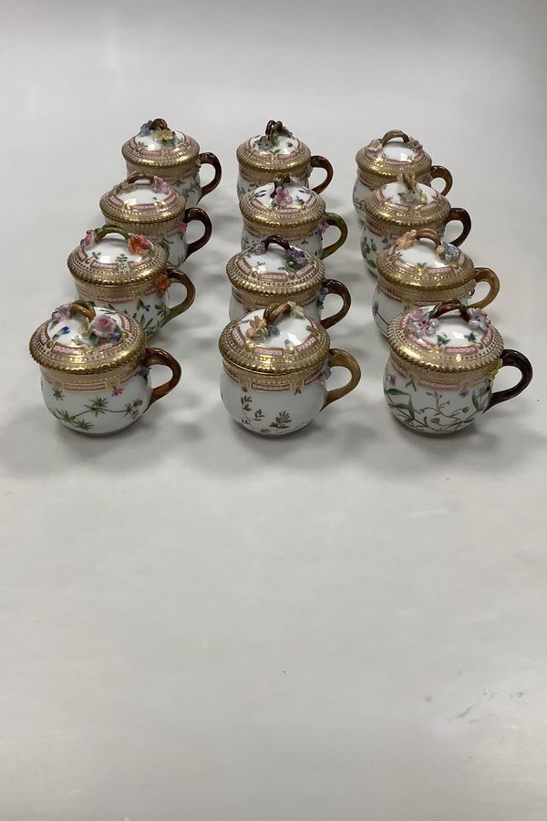 Set of 12 Antique Royal Copenhagen Flora Danica Cream Cups No 200/3514