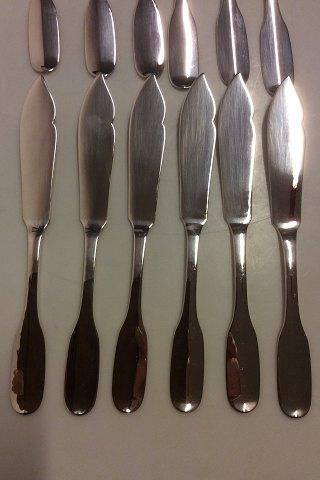 Antique Set of 12 Evald Nielsen silver fish knives No 19