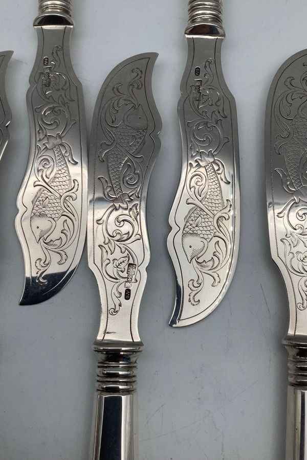 Antique Set of 8 Fish Knives in 84 Russian Silver Moscow