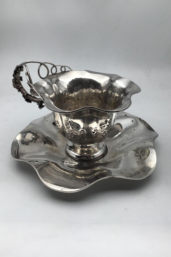 Antique Th Strube, Leipzig, Silver cup and saucer